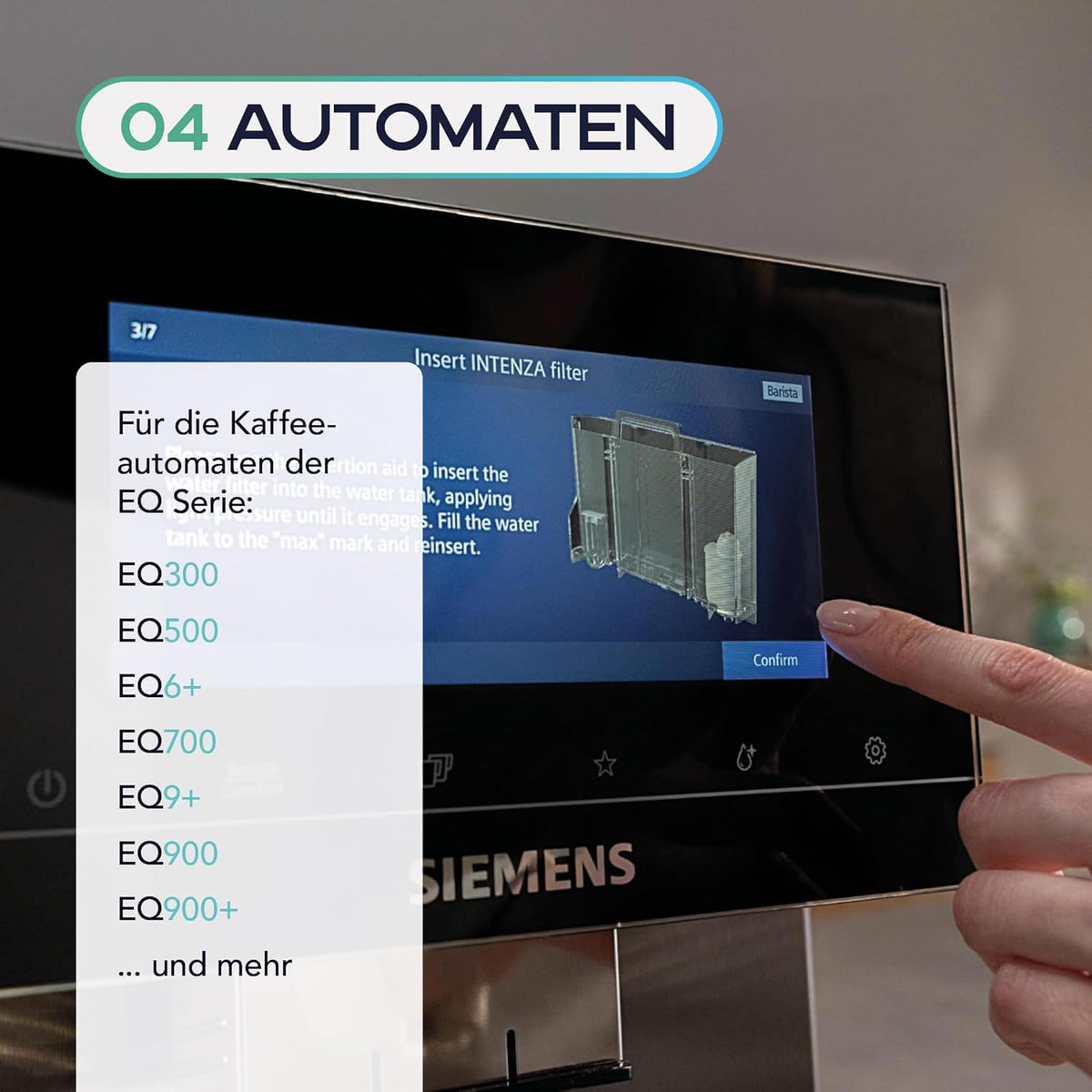 MEISTERZWECK4U Wasserfilter – 1 Stück kompatibel mit Siemens EQ, Bosch, Neff & Gaggenau – Brita Intenza Filtersystem