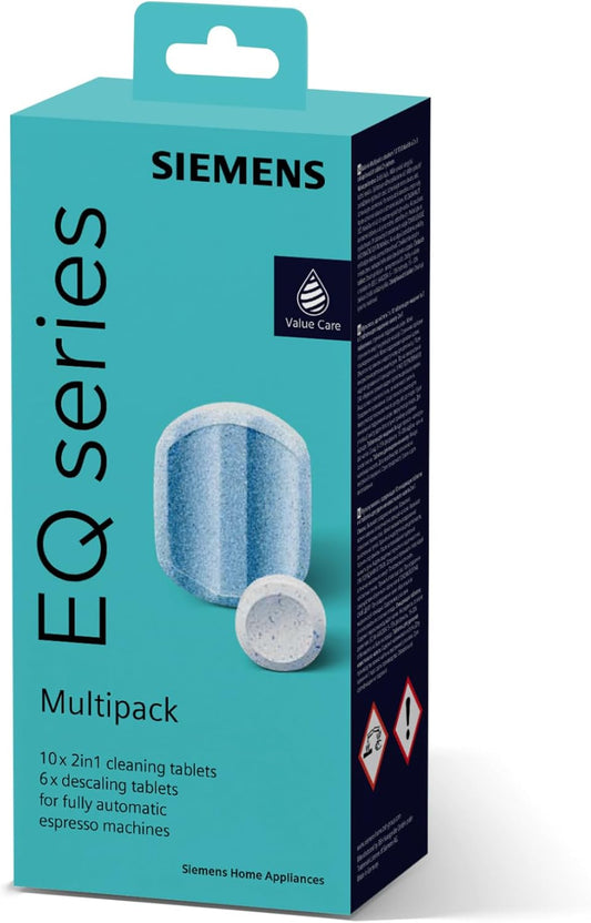 SIEMENS TZ80003A Pflegeset – 10 Reinigungstabletten & 6 Entkalkungstabletten für EQ Kaffeevollautomaten
