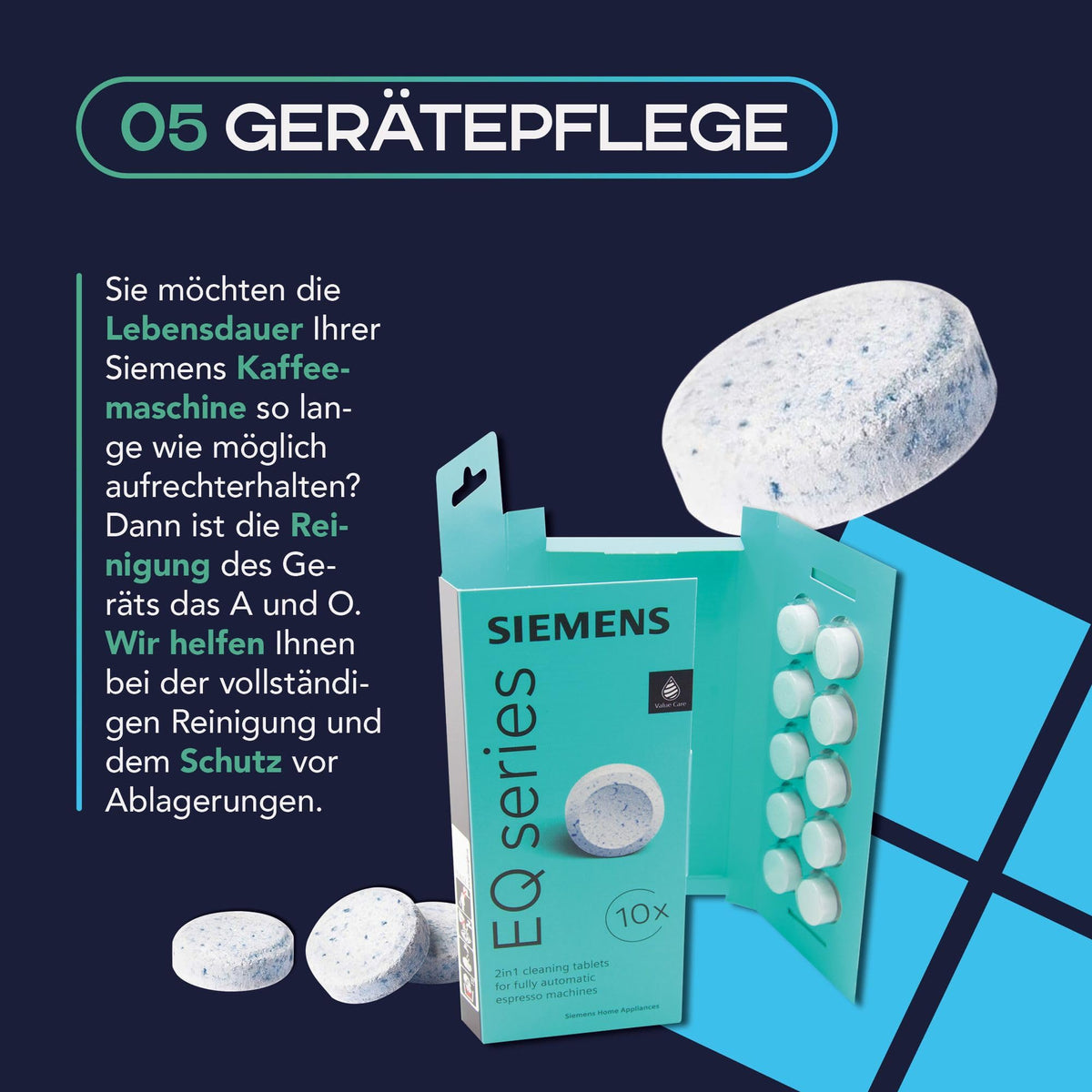 MEISTERZWECK4U Pflegeset für Kaffeevollautomaten – 1 Wasserfilter, Original SIEMENS Reiniger & Entkalker + Bürste