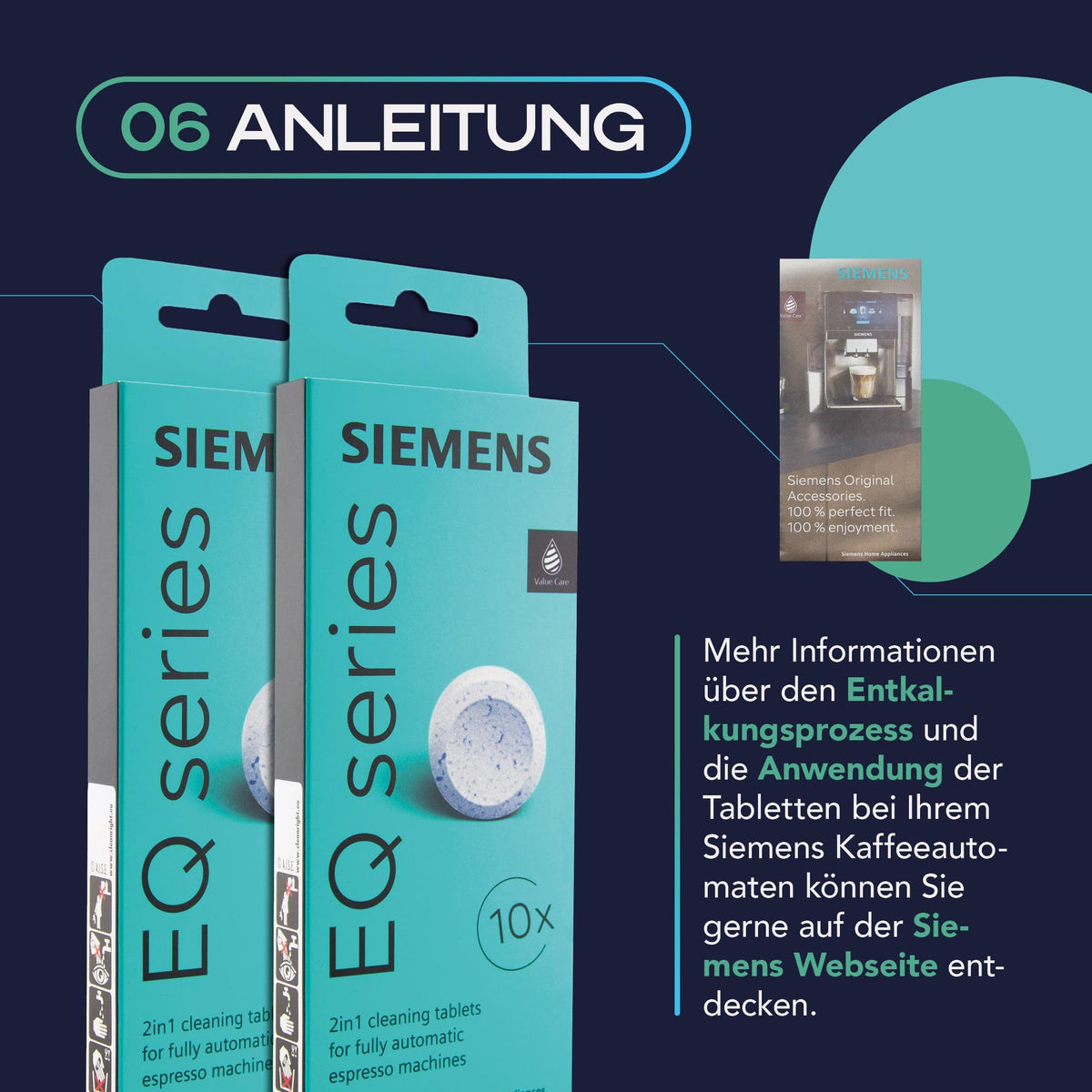 MEISTERZWECK4U Pflegeset für Kaffeevollautomaten – 3 Wasserfilter, Original SIEMENS Reiniger & 2x Entkalker + Bürste