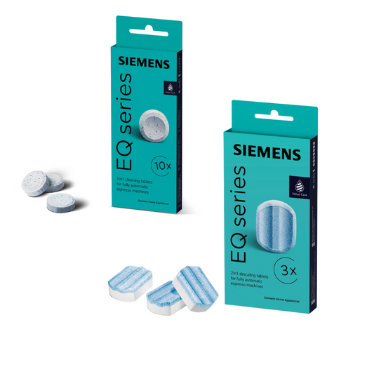 SIEMENS Reinigungsset TZ80001A + TZ80002A – 10 Reinigungstabletten & 3 Entkalkungstabletten für EQ