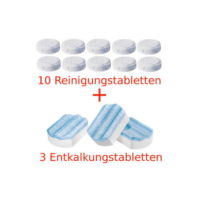 SIEMENS Reinigungsset TZ80001A + TZ80002A – 10 Reinigungstabletten & 3 Entkalkungstabletten für EQ