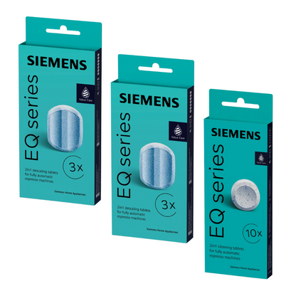 SIEMENS Pflege-Set TZ80001A + TZ80002A – 10 Reinigungstabletten & 6 Entkalkungstabletten für EQ