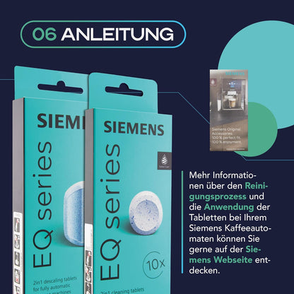 MEISTERZWECK4U Pflegeset für Kaffeevollautomaten – 2 Wasserfilter, 2x Original SIEMENS Reiniger & 2x Entkalker + Bürste
